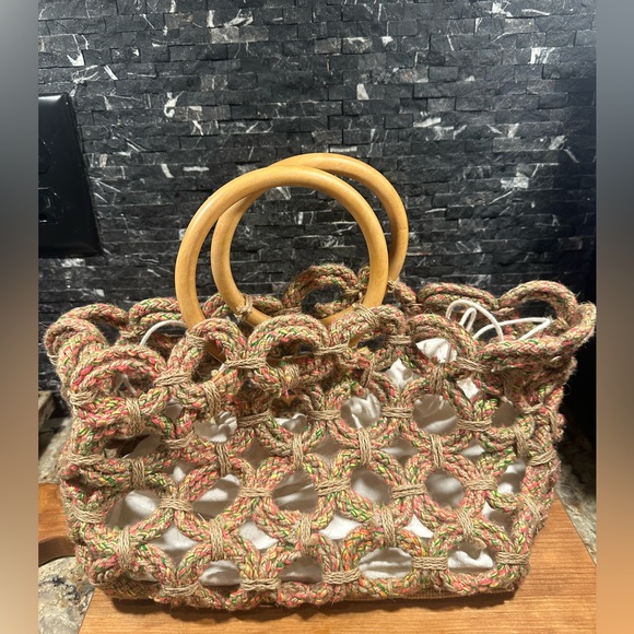Shiraleah Handbags - Estrella Shirleah Jute Bag Multicolor Round Wood Handles Vegan Made in India